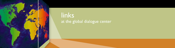 Green banner with the words Links at the Global Dialogue Center and a colorful image of the world